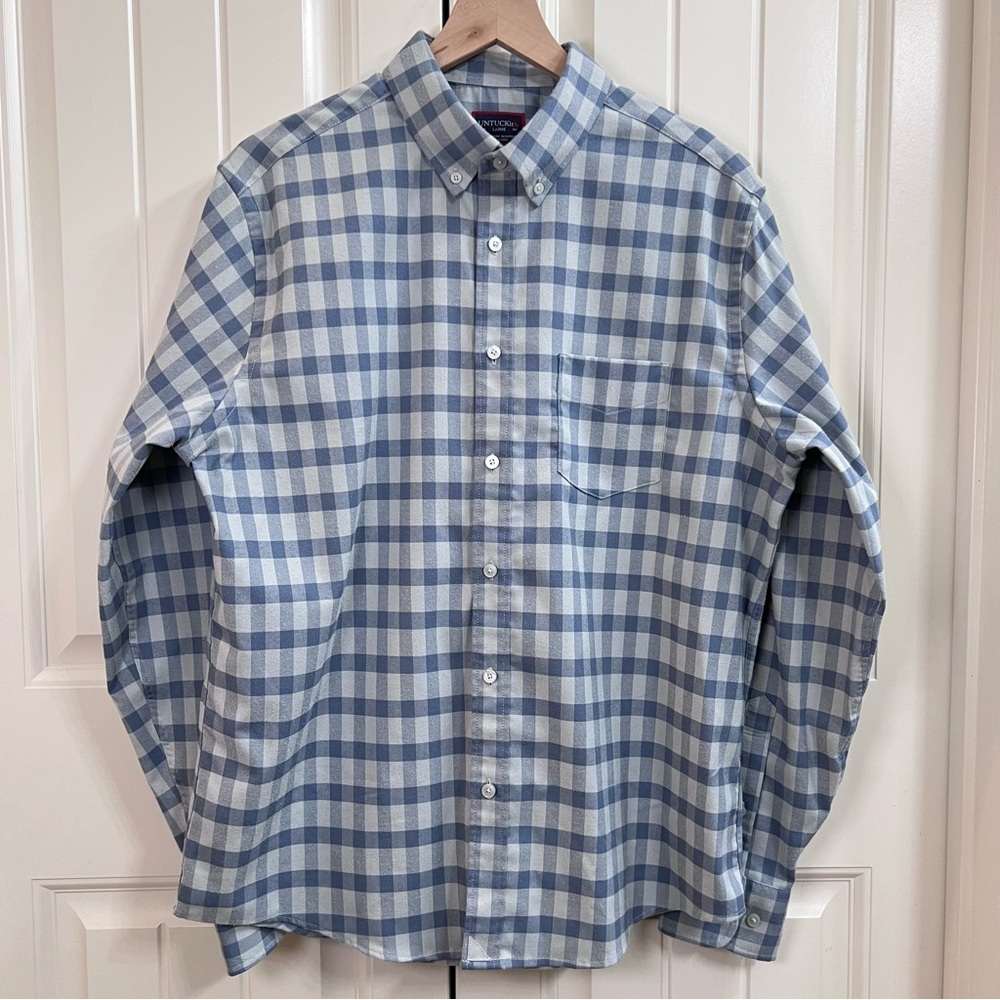 UNTUCKit Mens Archie Flannel Long Sleeve Shirt in Gray/Blue Plaid, Size L